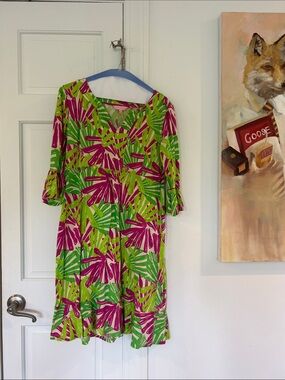 Lilly Pulitzer Green Purple Palmleaf Midi Dress Medium 🥰